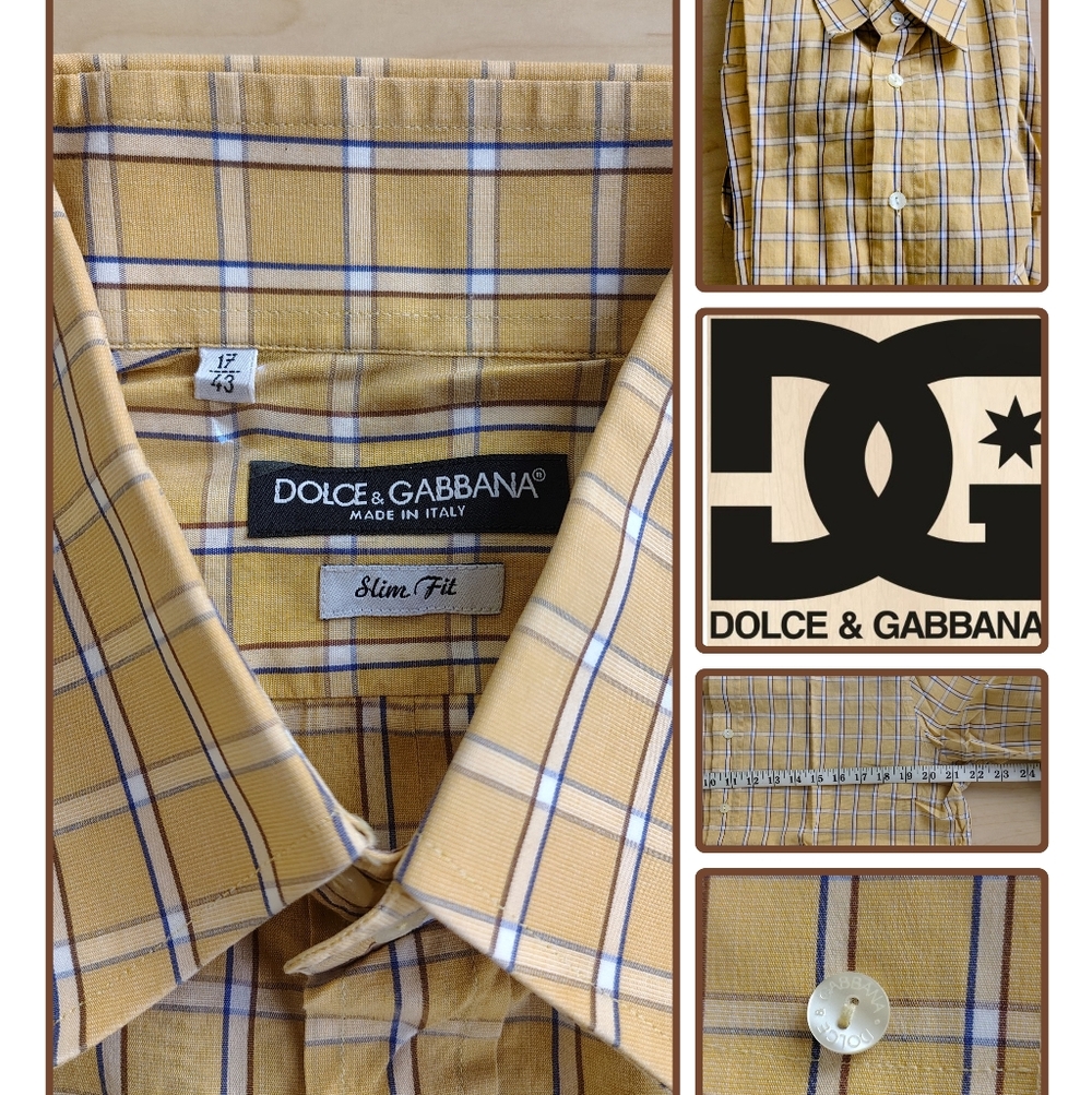 Dolce & Gabbana Mustard Checkered Men's Shirt